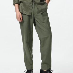 Uniqlo Olive Linen Blend Relaxed Pants